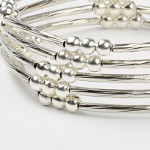 Silver Tone Bead & Twisted Tube Wrap Bracelet