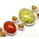 Faux Amber Mixed Gemstone Silver Tone Toggle Clasp Bracelet