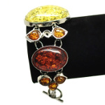 Faux Amber Mixed Gemstone Silver Tone Toggle Clasp Bracelet