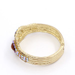 Heavy Gold Tone AB Rhinestone Metal Hinge Cuff Bracelet