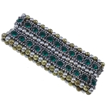 Renaissance Style Rhinestone Beaded Stretch Bracelet ~ Green