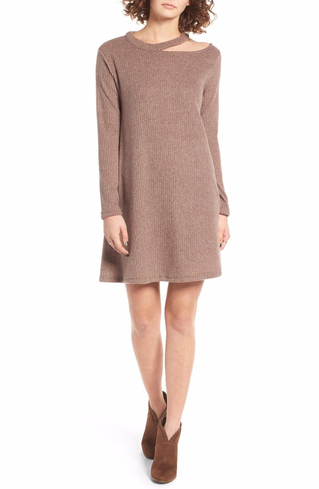 Size M Cotton Emporium Split Neck A-Line Sweater Dress