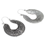 Vintage Silver Tone Tribal Beaded Filigree Saddlebag Earrings