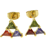 18K Gold Plate Art Deco Triangle CZ Stone Stud Earrings