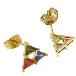 18K Gold Plate Art Deco Triangle CZ Stone Stud Earrings