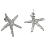 Silver Tone Metal Relief Starfish Marine Ocean Earrings