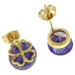 18K Gold Plate Purple CZ Stone Shamrock Overlay Stud Earrings