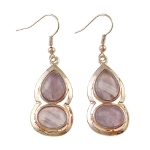 Gold Tone Dangle Earrings Genuine Amethyst Inlay Cabochons