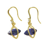 18K Gold Plate Art Deco Dangle Earrings ~ Amethyst CZ Stone