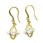 18K Gold Plate Art Deco Dangle Earrings ~ White CZ Stone
