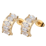 18K Gold Plate Art Deco Tiffany Set White CZ Baguette Earrings