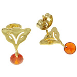 18K Gold Plate Art Deco Fox & Ruby CZ Dangle Earrings