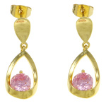18K Gold Plate Pink CZ Stone Open Loop Dangle Earrings