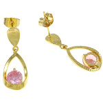 18K Gold Plate Pink CZ Stone Open Loop Dangle Earrings