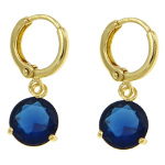 18K Gold Plate Large Blue Faceted CZ Stone Dangle Earrings