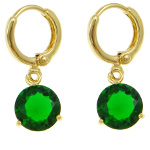 18K Gold Plate Large Emerald Faceted CZ Stone Dangle Earrings