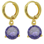 18K Gold Plate Large Purple Faceted CZ Stone Dangle Earrings