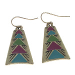 Antiqued Brass Tribal Enamel Design Dangle Earrings ~ Purple