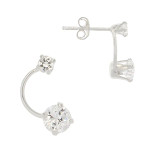 Sterling Silver Faceted CZ Crystal Half Circle Earrings