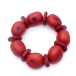 Maria Oiticica Designer Red Seed Pod Stretch Bracelet