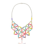 Silver Tone Retro Iridescent Luster Bead Bib Necklace