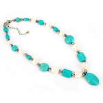 Turquoise & Lustrous Faux Pearl Bead Necklace