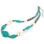 Turquoise & Ribbed CCB Silver Tone Bead Necklace
