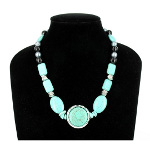 Turquoise & CCB Silver Tone Bead Necklace