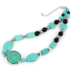 Turquoise & CCB Silver Tone Bead Necklace
