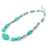 Turquoise & Shaded CCB Silver Tone Bead Necklace