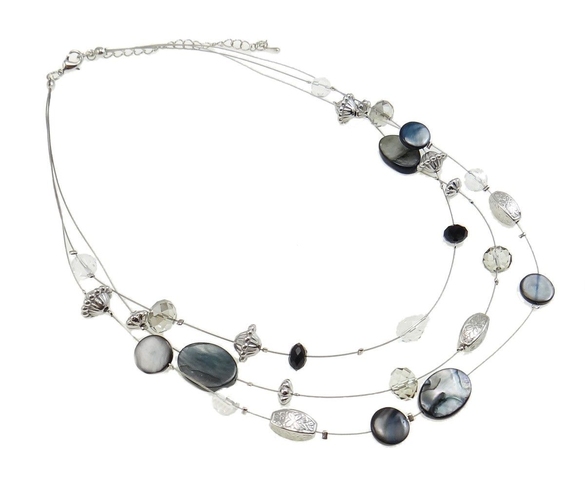 Iridescent Gray Shell CCB & Faceted Crystal Bead Necklace