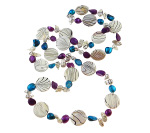 Freshwater Pearl & Striped Shell Bead Necklace Blue & Purple