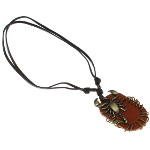Adjustable Brown Leather Bronze Tone Scorpion Necklace