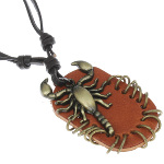 Adjustable Brown Leather Bronze Tone Scorpion Necklace
