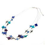 Silver Tone Shell & Faceted Crystal Bead Triple Strand Necklace