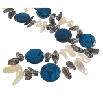 Freshwater Pearl & Striped Shell Bead Necklace Blue & Gray