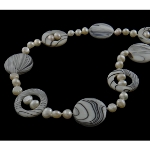 Freshwater Pearl & Striped Shell Bead Necklace Black & White