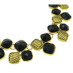 Elegant Modern Black Resin Cab & Gold Tone Metal Necklace