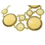 Art Deco Style Large Faceted Cab Gold Tone Bib Necklace