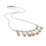 Silver Tone Necklace & Rhinestone Freshwater Pearl Charms