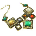 Modern Retro Style Faceted Resin Cab Bib Necklace Multi Color
