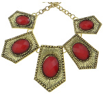 Boutique Gold Tone Red Faceted Resin Cab Necklace