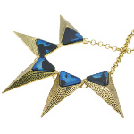 Boutique Gold Tone Art Deco Blue Luster Triangular Necklace