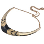 Boutique Gold Tone Black Enamel Art Deco Collar Necklace