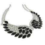 Silver Tone Rhinestone Studded Open Wings Biker Necklace
