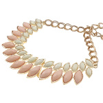 Boutique Gold Tone Art Deco Pink White Resin Cab Necklace