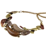 Arts & Crafts Enamel & Rhinestone Accent Brass Leaves Necklace