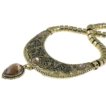 French Empire Gold Tone Relief Filigree & Rhinestone Necklace