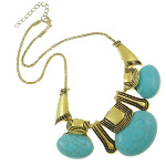 Southwest Style Gold Tone Turquoise Cab Statement Necklace