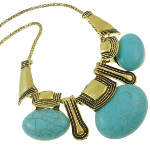 Southwest Style Gold Tone Turquoise Cab Statement Necklace